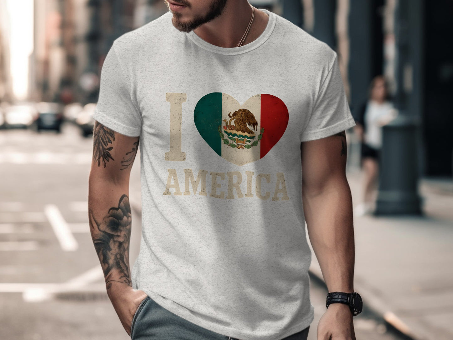 I Love Mexico And America Flag Heart Design T-shirt product