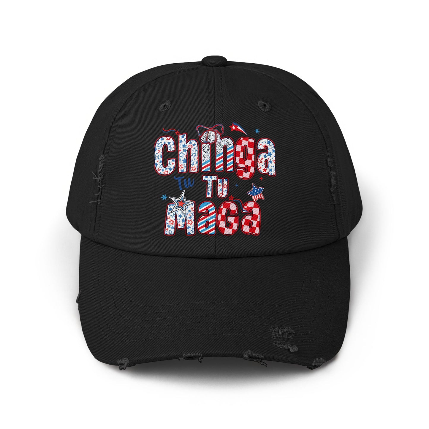 Chinga Tu M*GA Embroidered Distressed Black Hat product