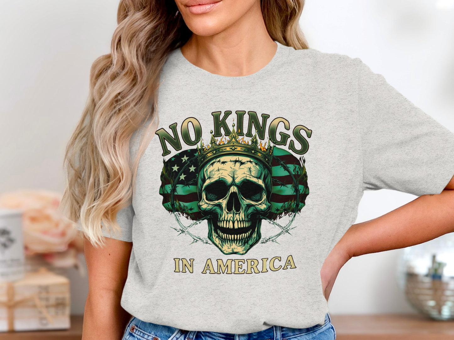 No Kings in America Skull Graphic T-Shirt