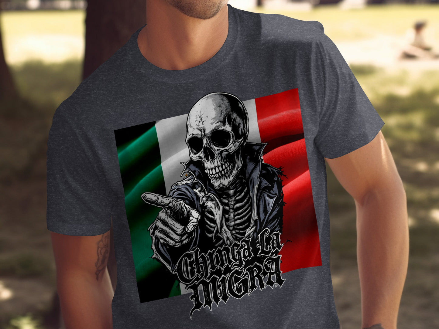 Chinga La Migra Skull Design Tee Shirt product type