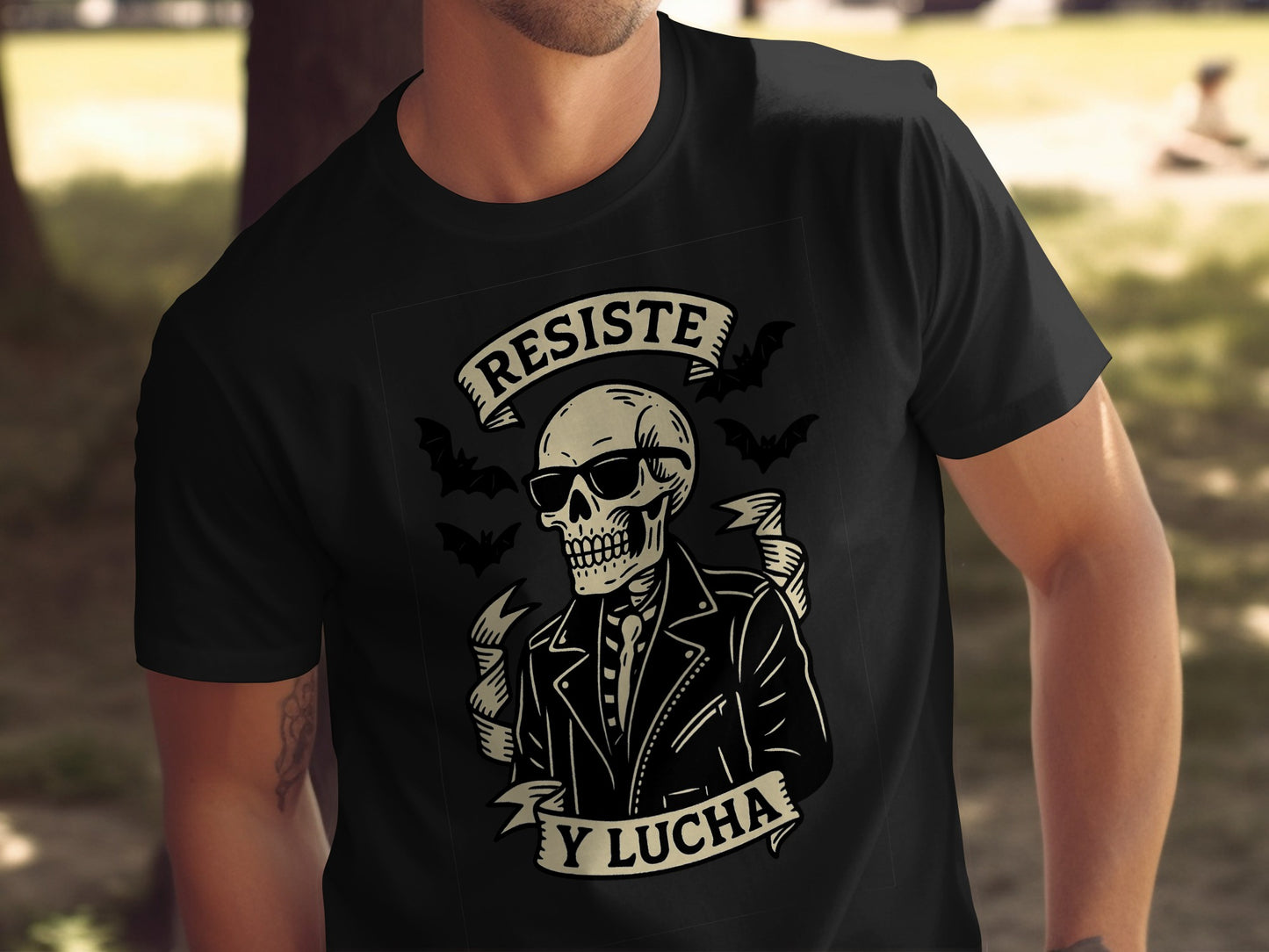 RESISTE Y LUCHA Skull Bats Graphic Tee Shirt product