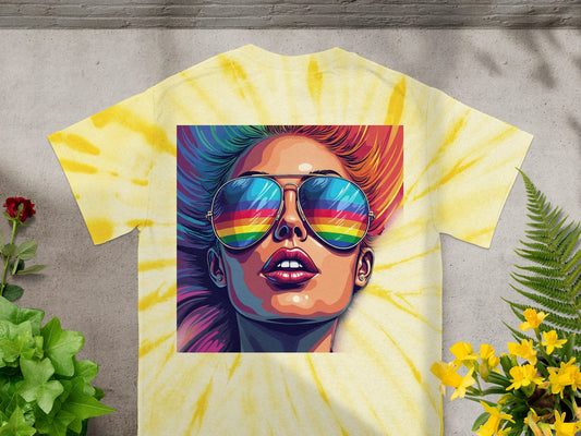 Vibrant Rainbow Sunglasses Art Print on Yellow Shirt product
