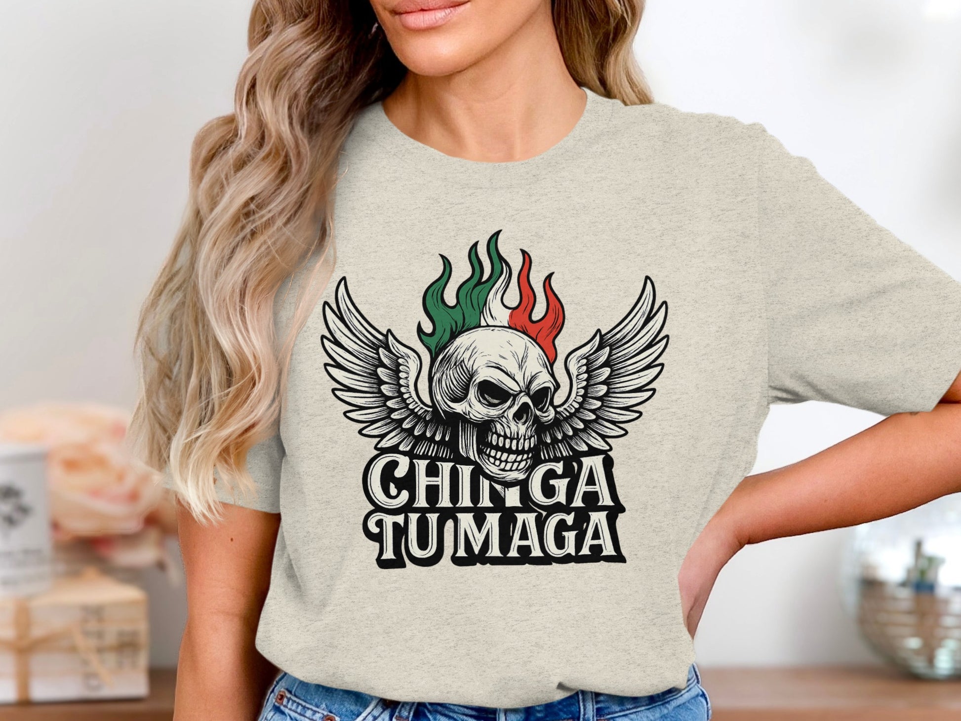 Chinga Tu Maga Skull with Wings Graphic T-Shirt product