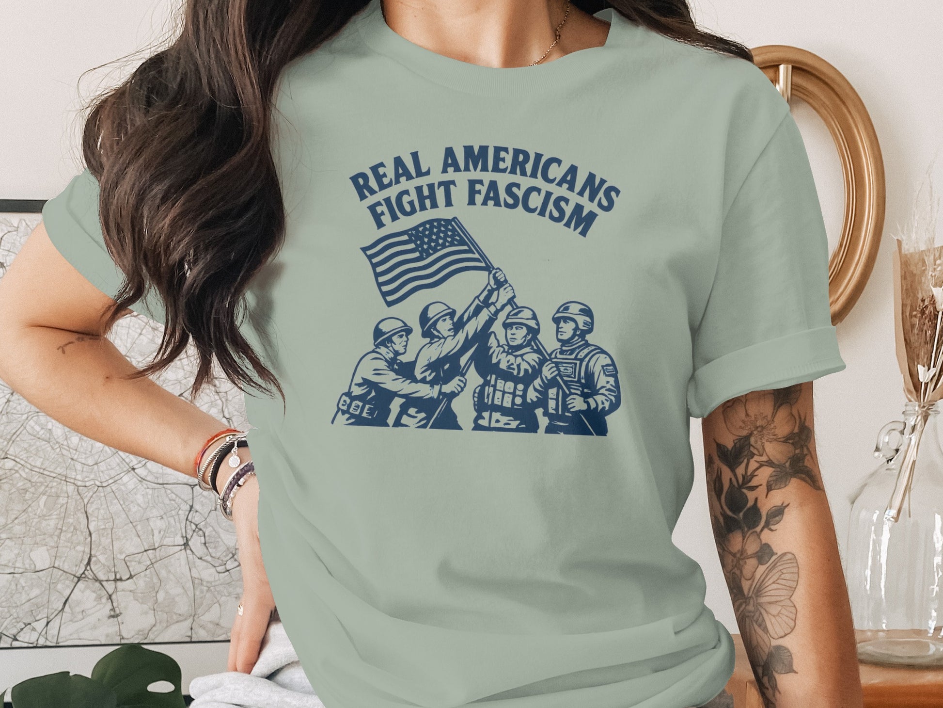 Real Americans Fight Fascism Graphic T-shirt