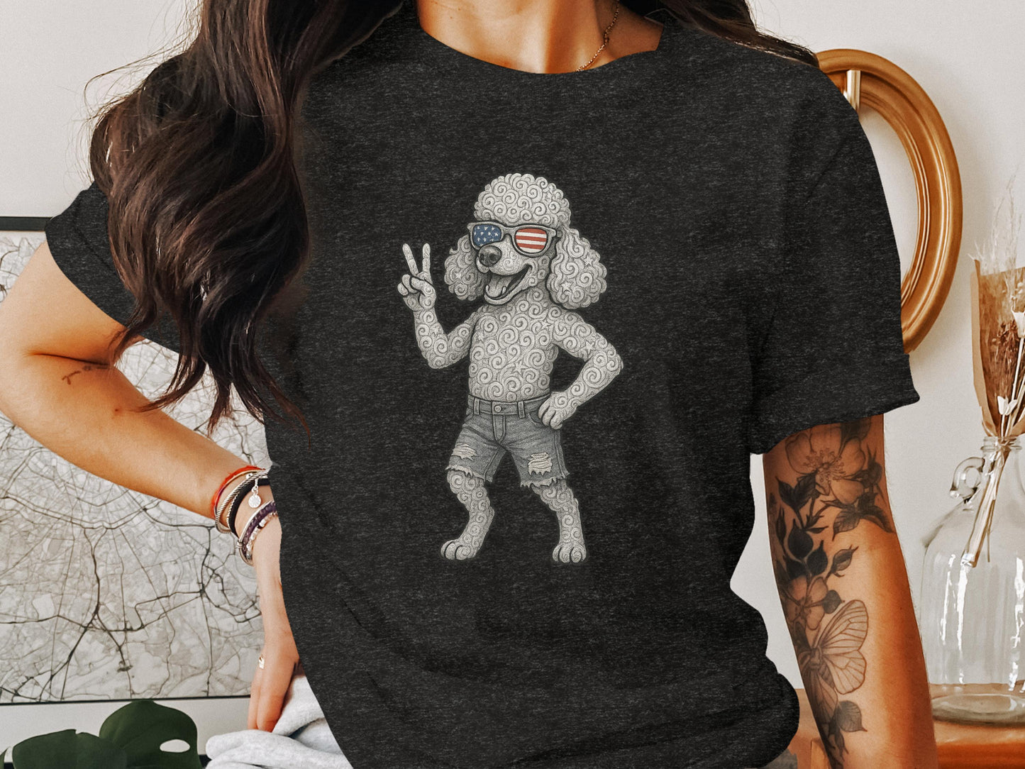 Patriotic Poodle Graphic Tee for Casual Wear product type