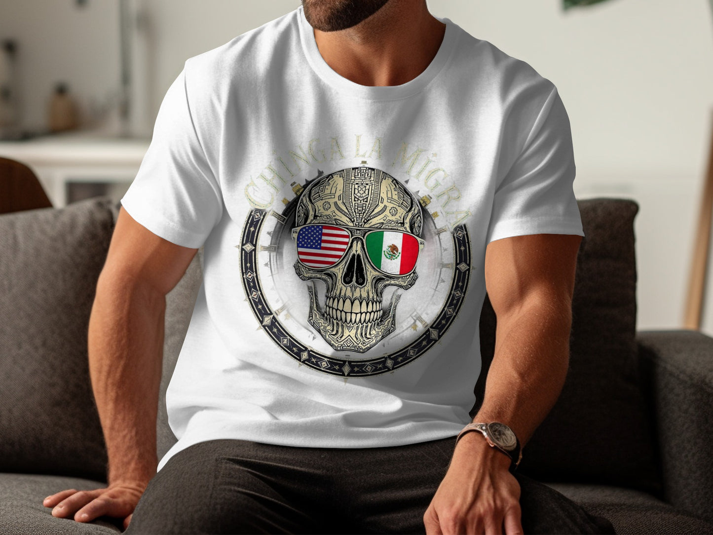 Unique Skull Design American Mexican Flag T-Shirt product