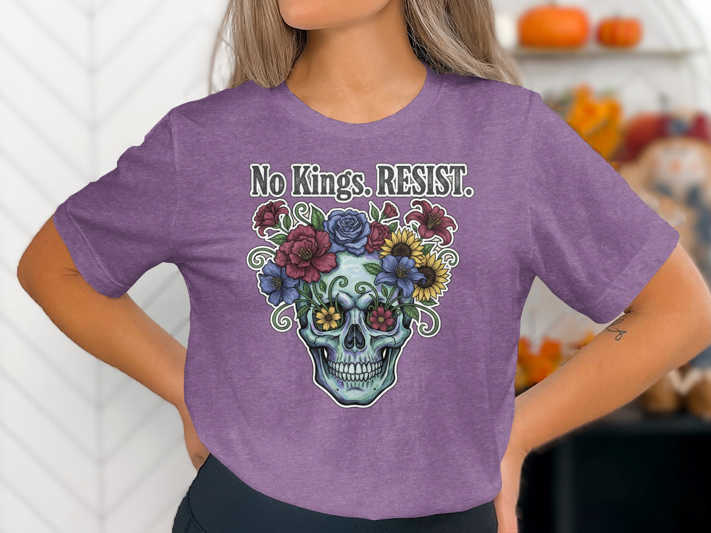 No Kings RESIST Skull and Flowers Graphic Tee product