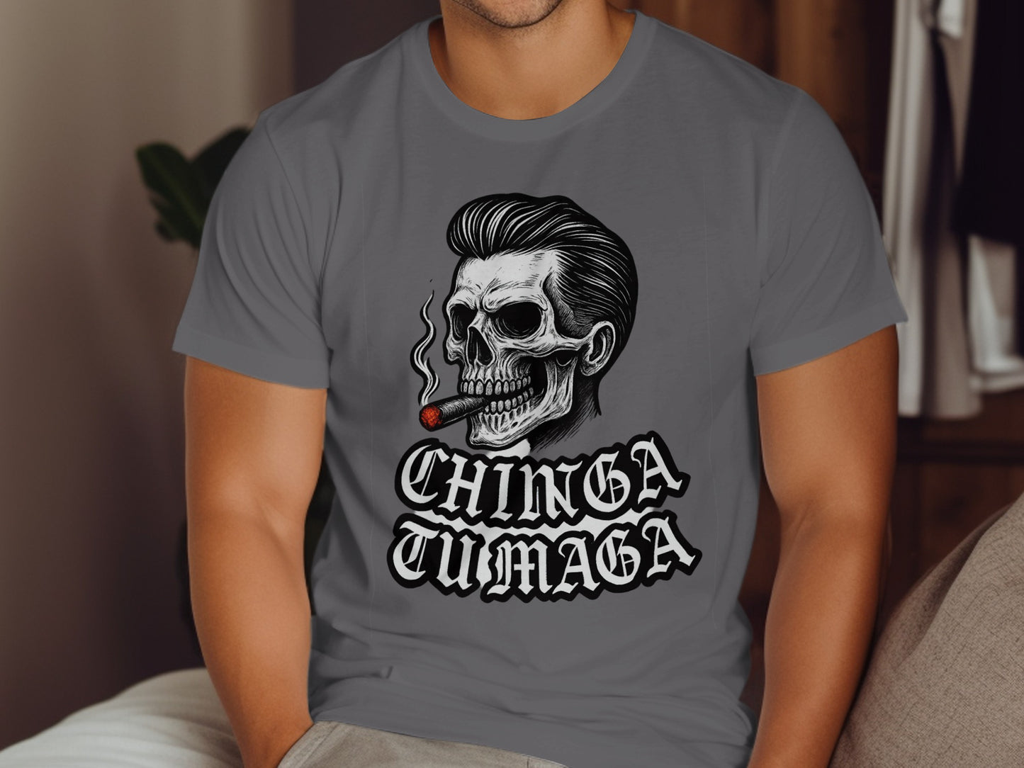 Cool skull smoking cigar graphic tee mens product