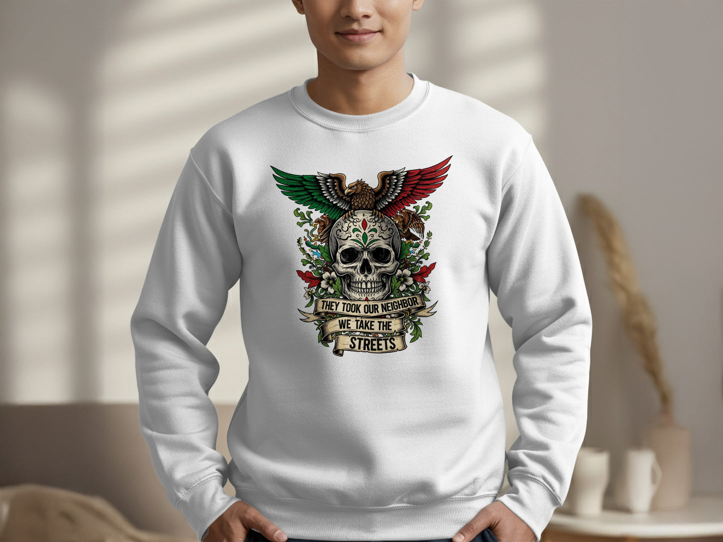 Skull and Eagle Design White Sweatshirt product type