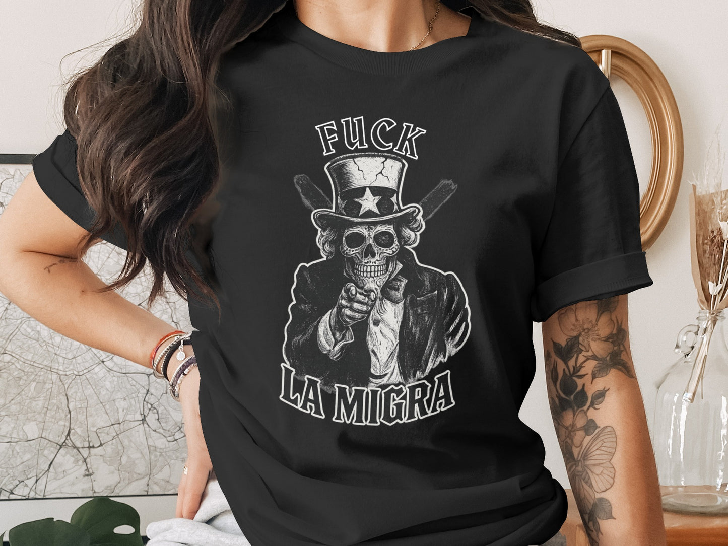Fuck La Migra Skull Graphic Potrait Print product type
