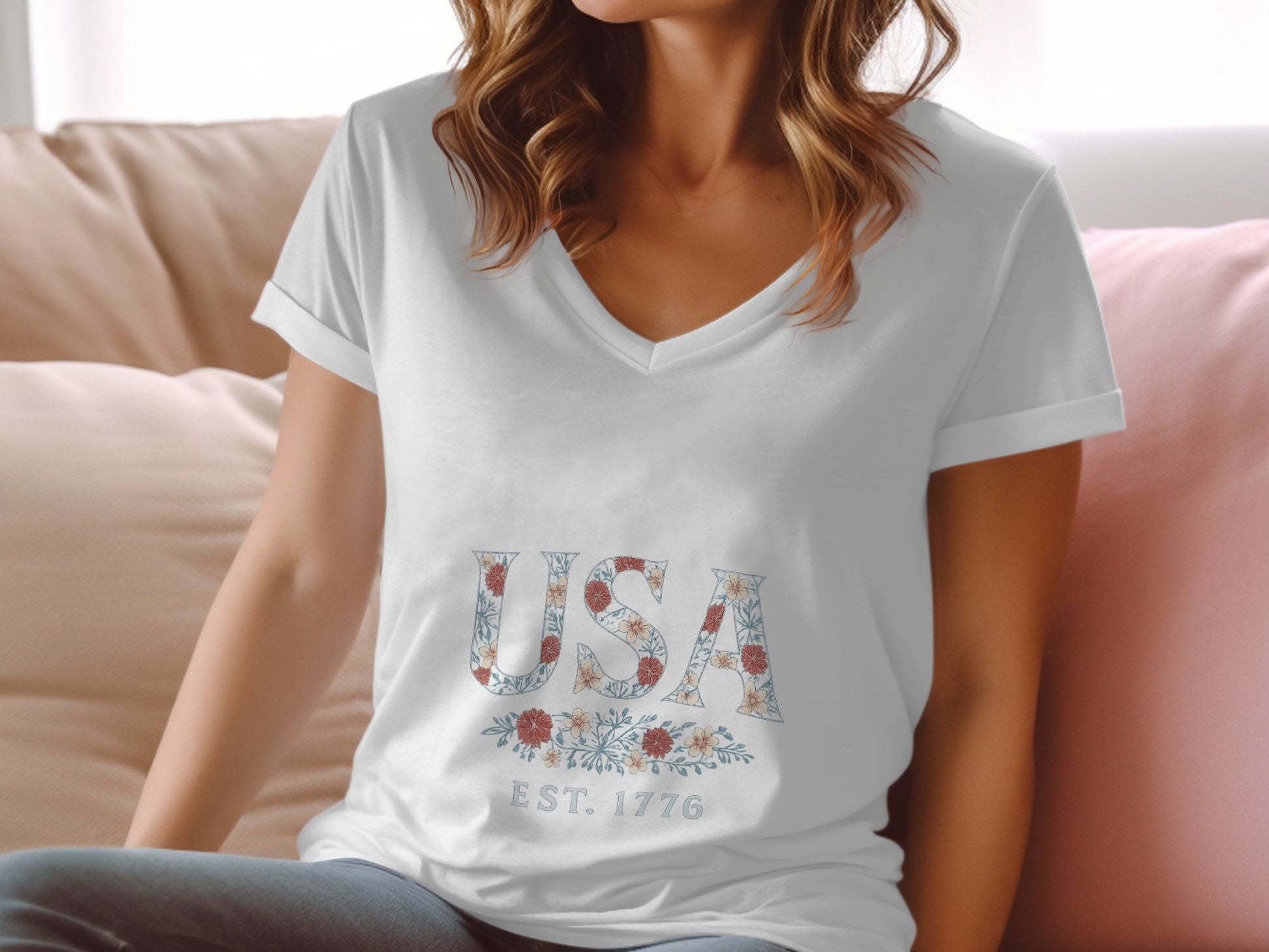 USA EST. 1776 Floral Design T-Shirt product type