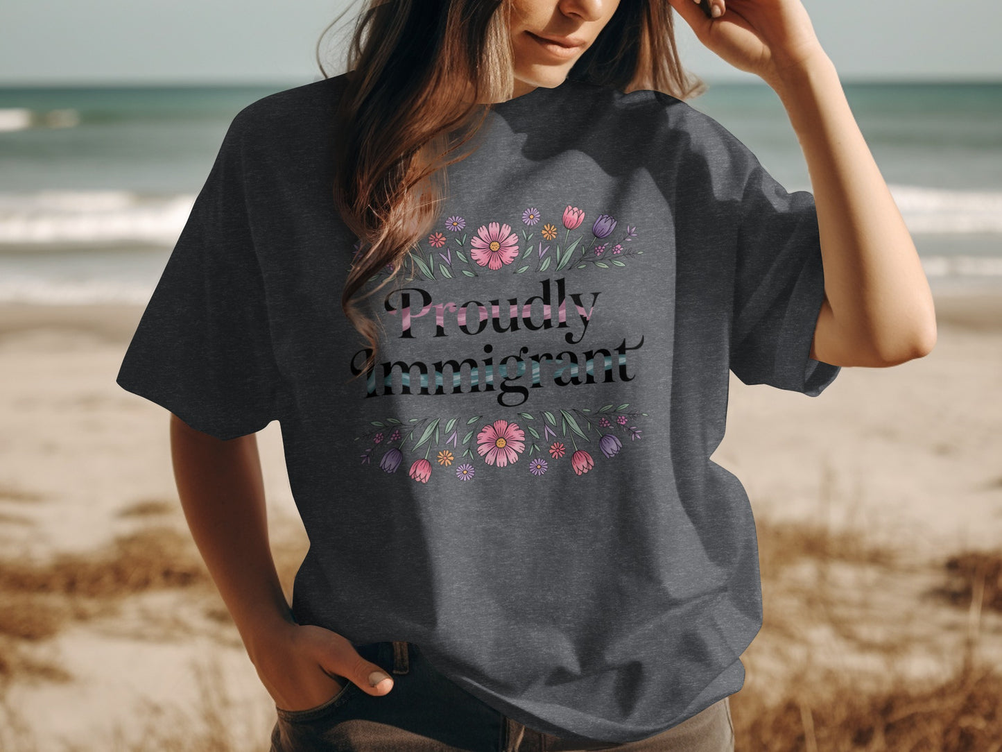 Proudly Immigrant Floral Graphic T-shirt product