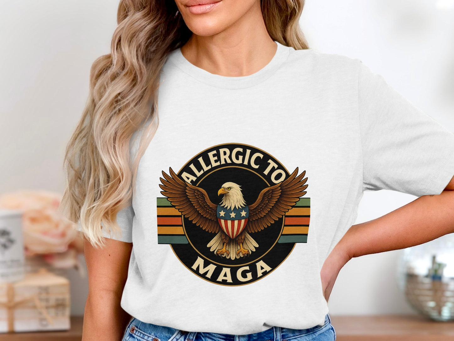 Allergic to MAGA Graphic Eagle Emblem t-shirt product