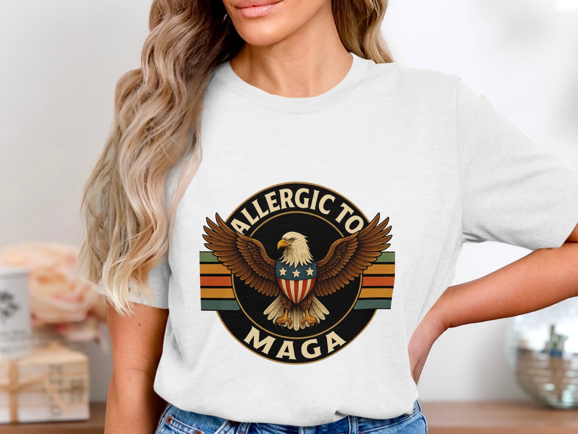 Allergic to MAGA Graphic Eagle Emblem t-shirt product