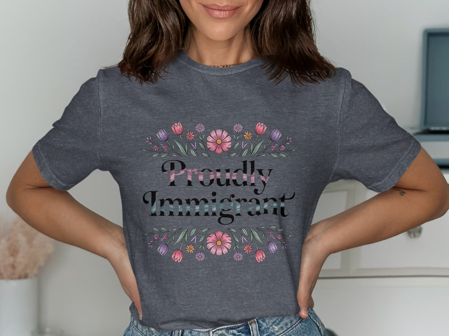 Proudly Immigrant Graphic Floral Print Shirt product type