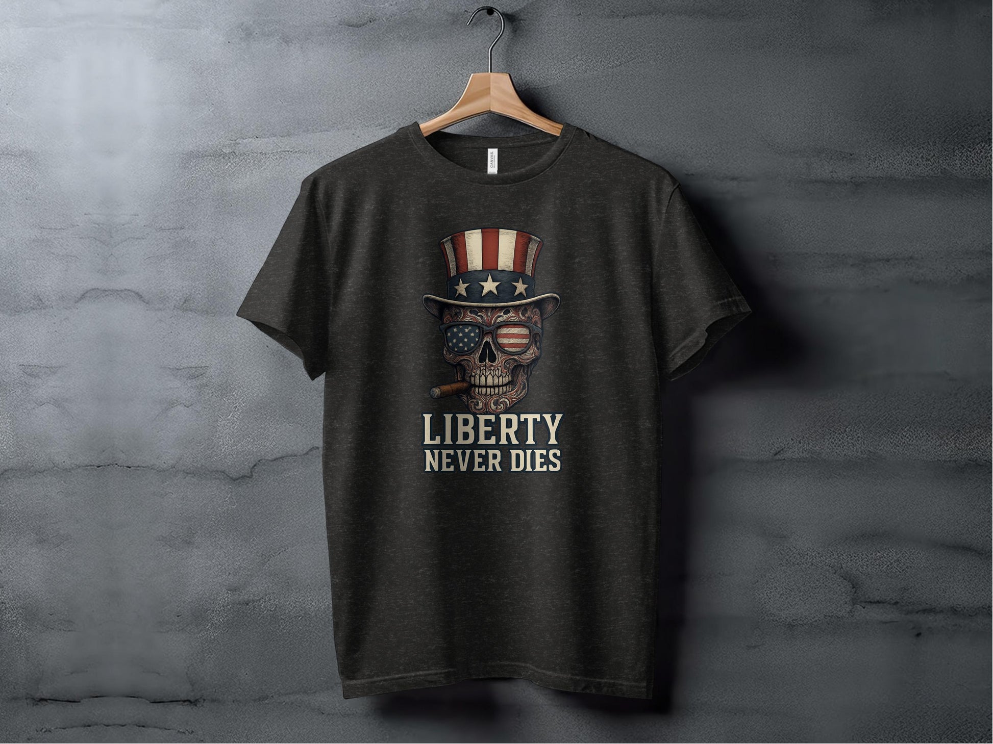 Liberty Never Dies Skull Patriotic Graphic Tee product type