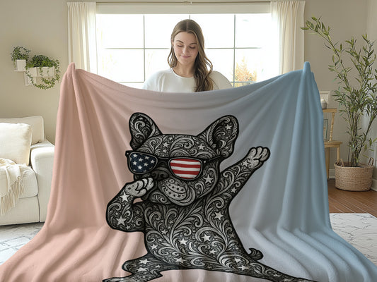 American Flag Sunglasses Bulldog Printed Blanket product