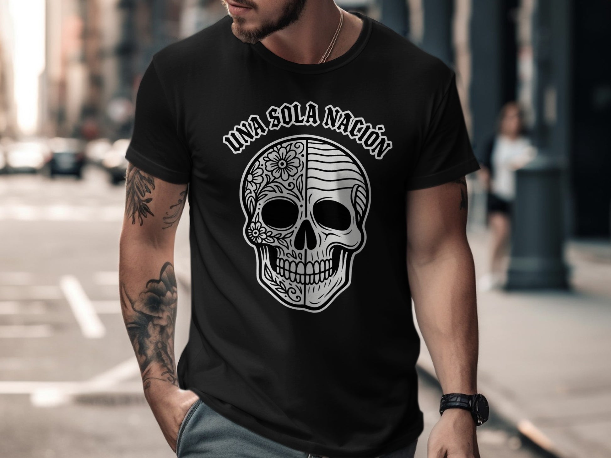 Skull Design Una Sola Nación Graphic T-Shirt product type
