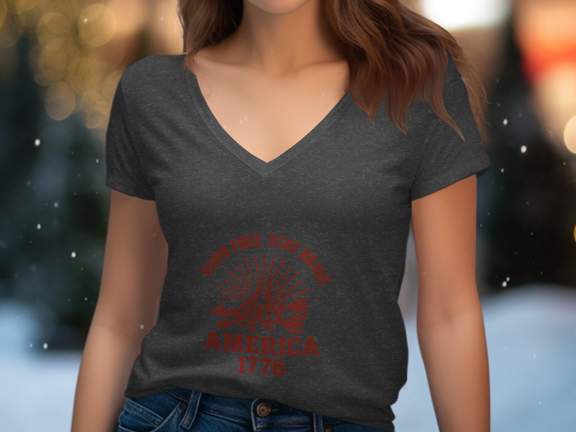 America 1776 Good Free Stay Brave V-Neck T-Shirt