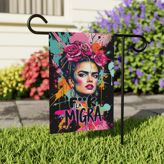 Vibrant F**k La Migra Garden Flag with Colorful Design