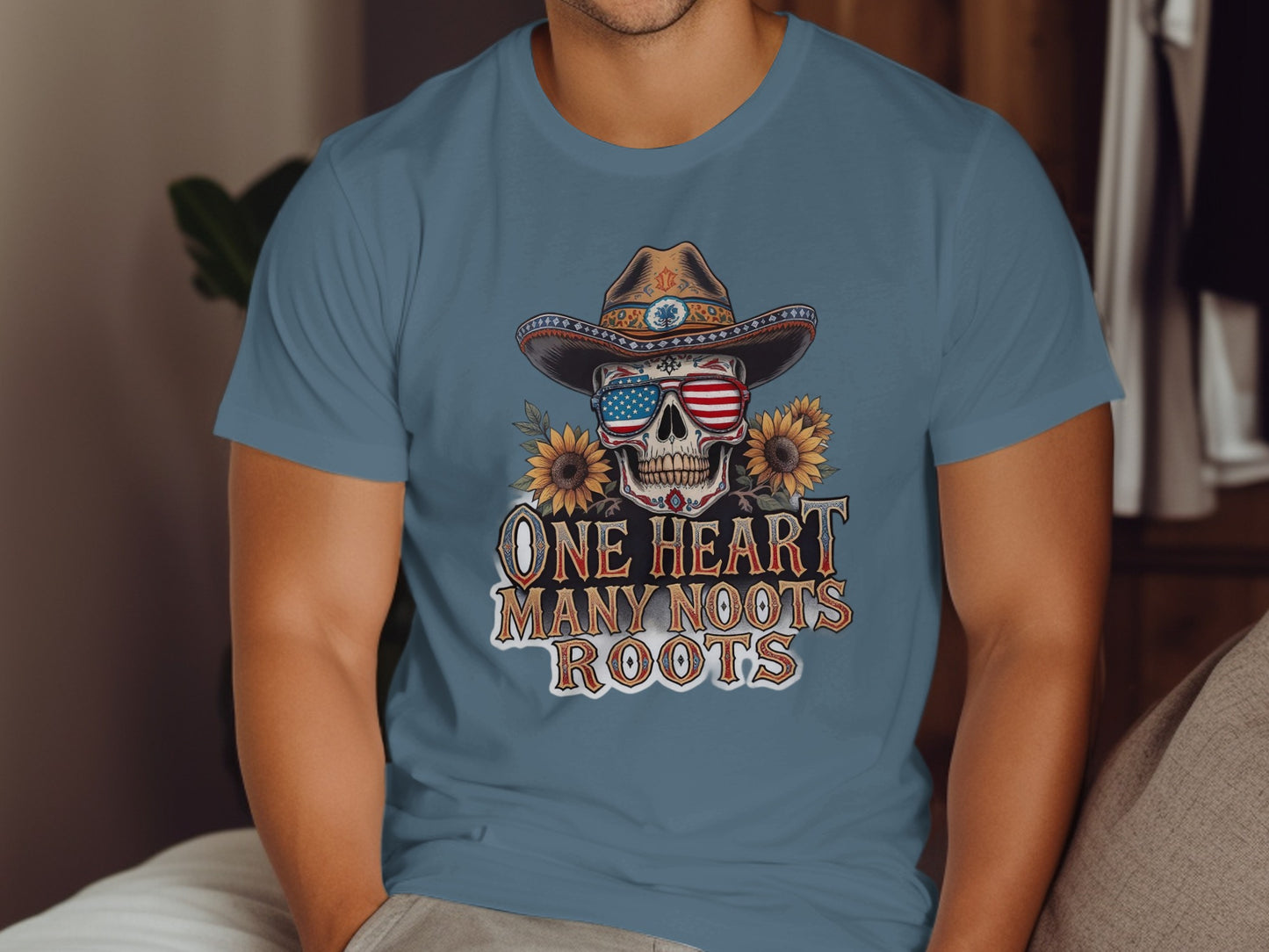 One Heart Many Roots Skull Graphic Tee Shirt product