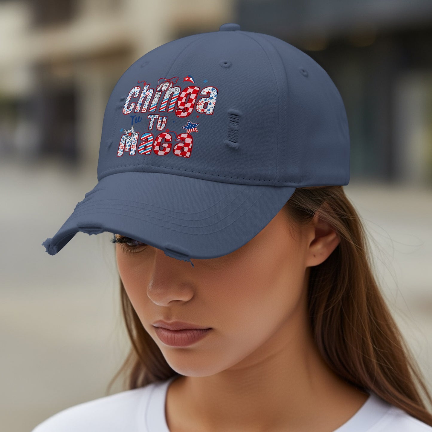 Chinga Tu Madre Distressed Blue Hat product