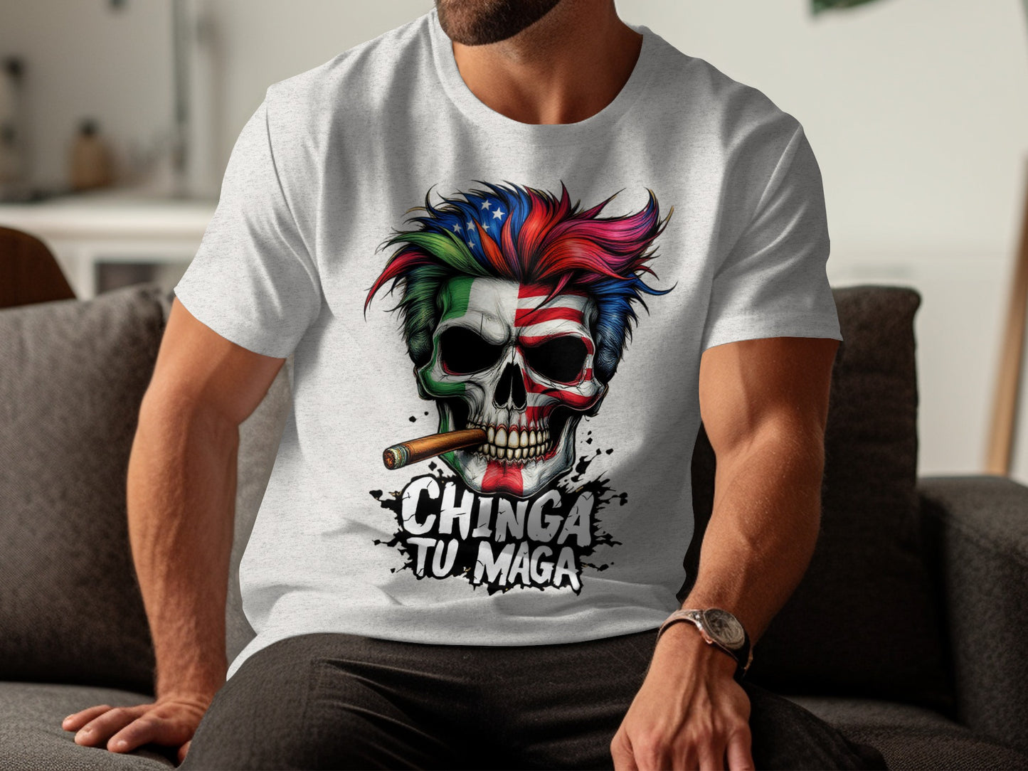 Vibrant Chinga Tu Maga Skull Design T-Shirt product