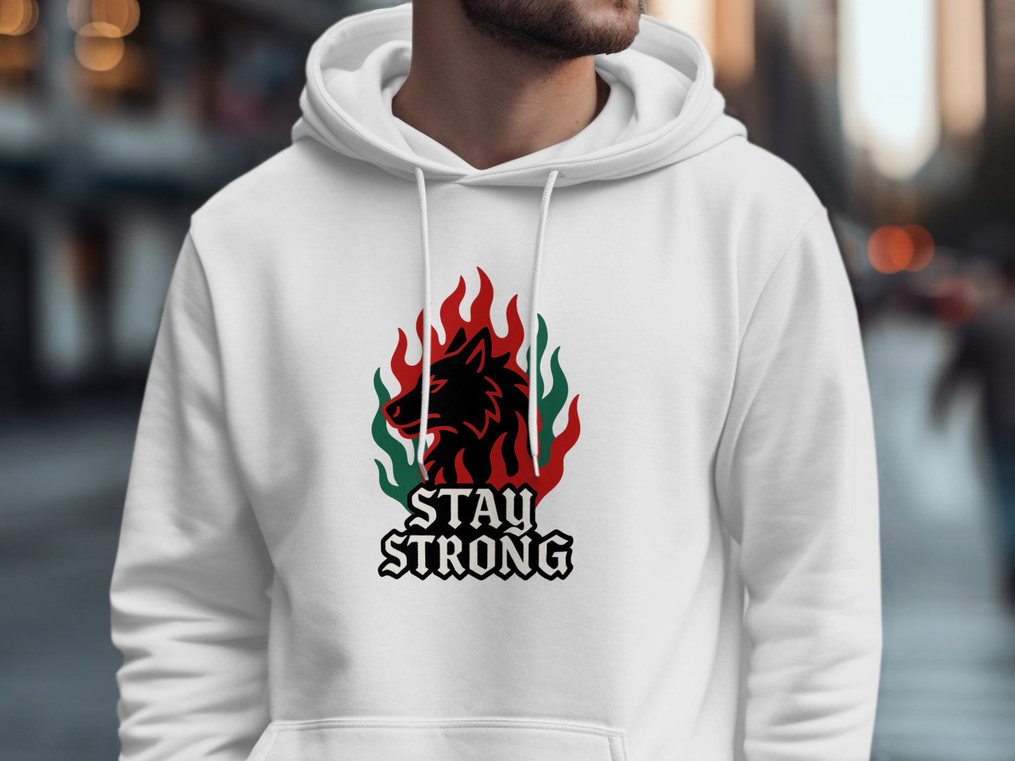 Stay Strong Flame Wolf Graphic Hoodie product