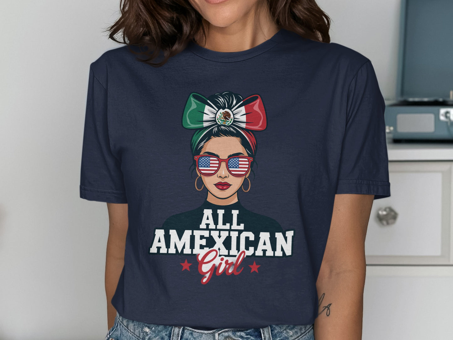 Patriotic All Amexican Girl Graphic Tee Shirt product