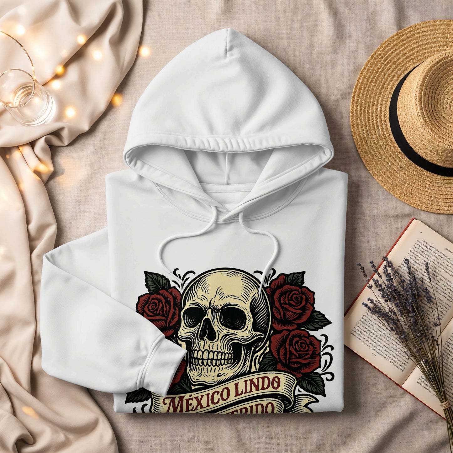México Lindo Skull Graphic Unisex White Hoodie product