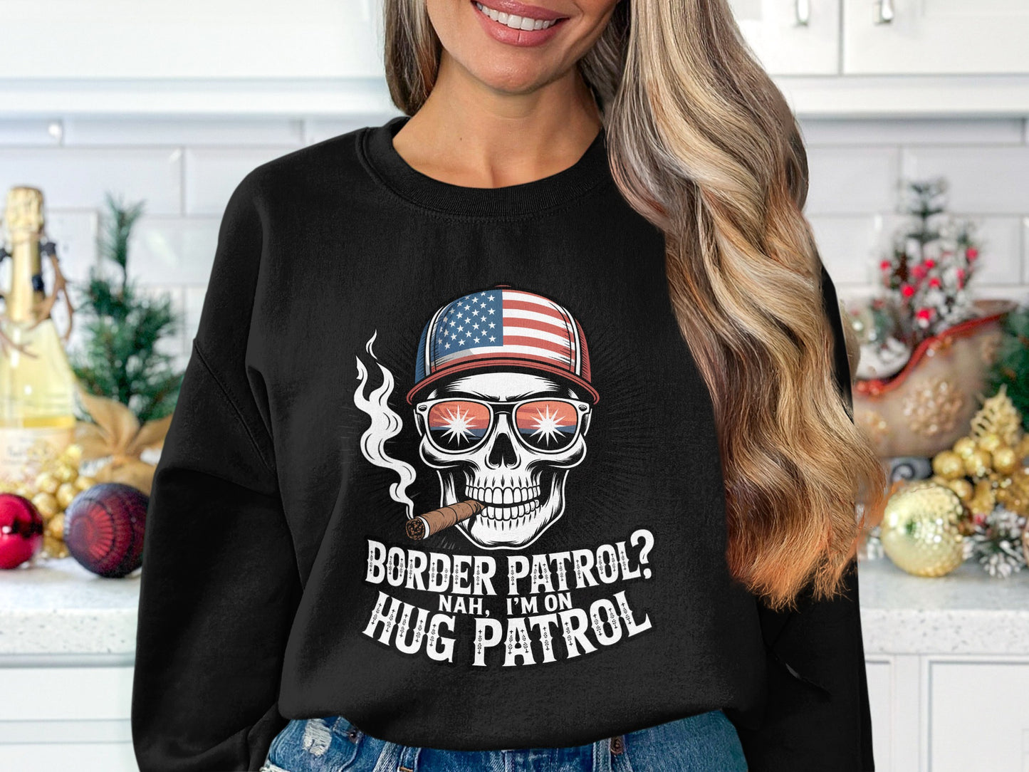 Patriotic Skull Print Comfy Pullover top product type