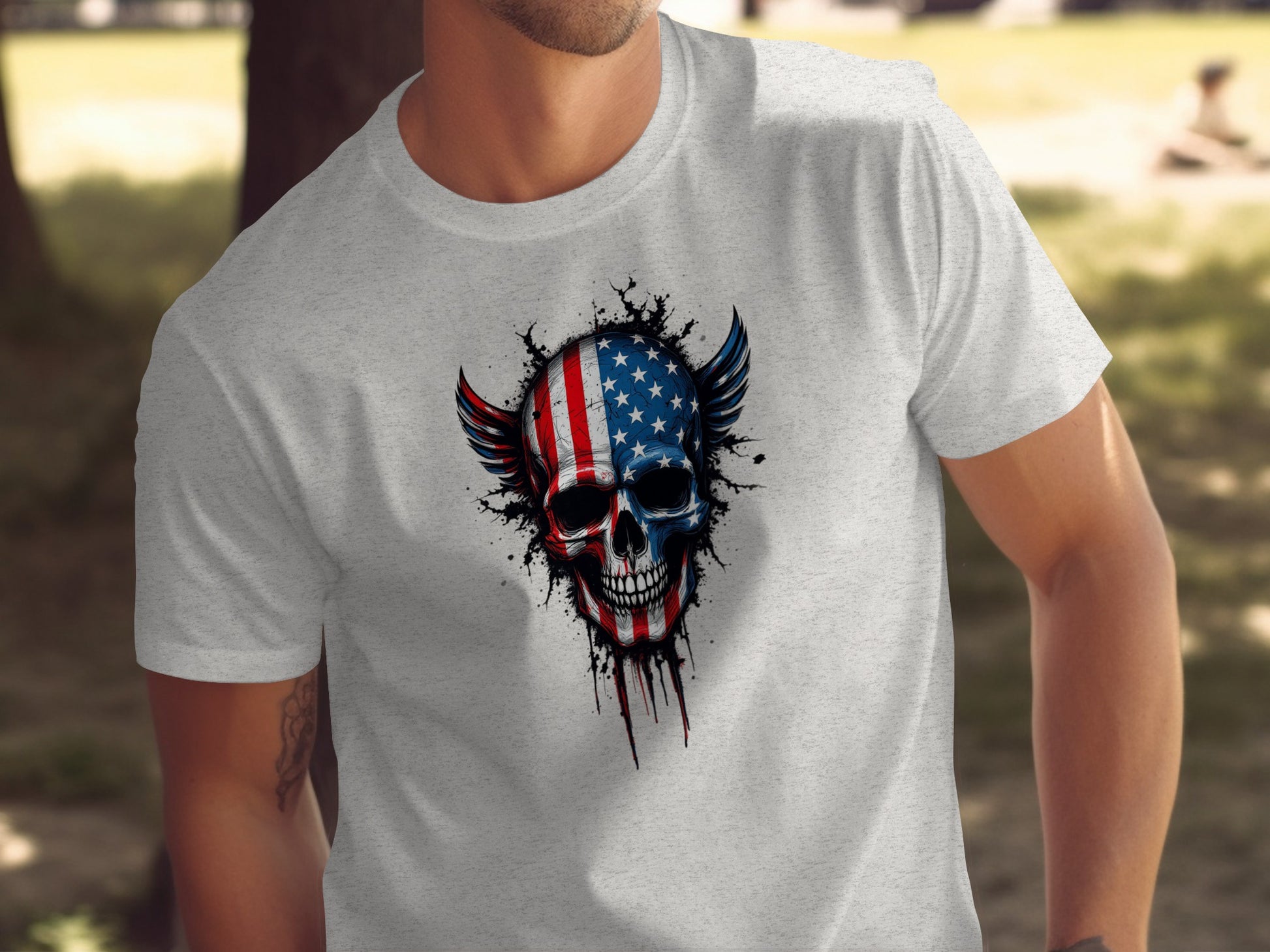 Distressed American Flag Skull Graphic T-Shirt product