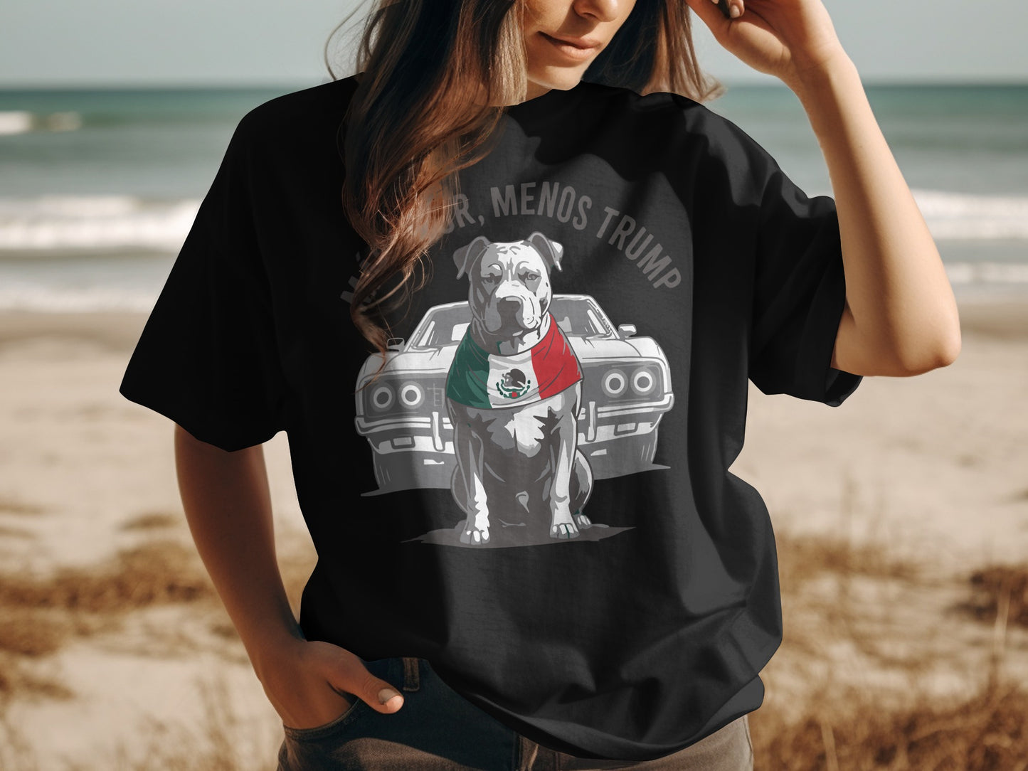 Menos Trump Dog with Mexico Flag Graphic Shirt product