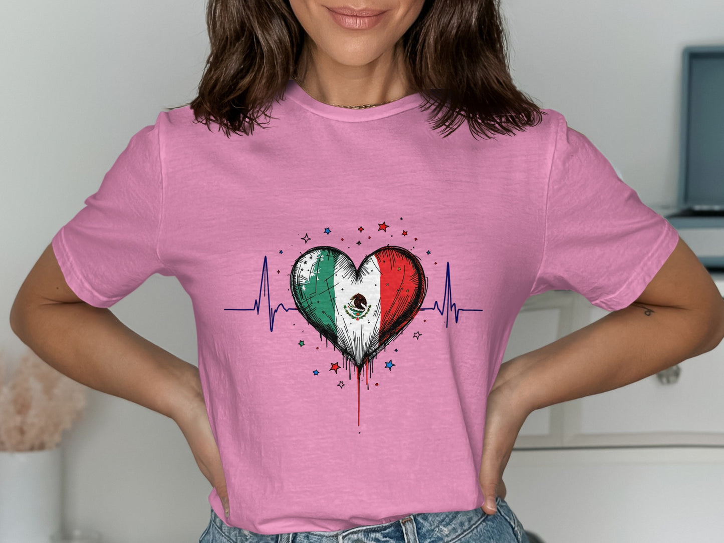 Mexican Flag Heartbeat Graphic Tee Shirt product