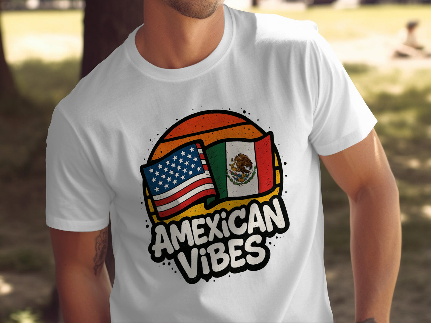USA and Mexico Flags Amexican Vibes Proud TShirt