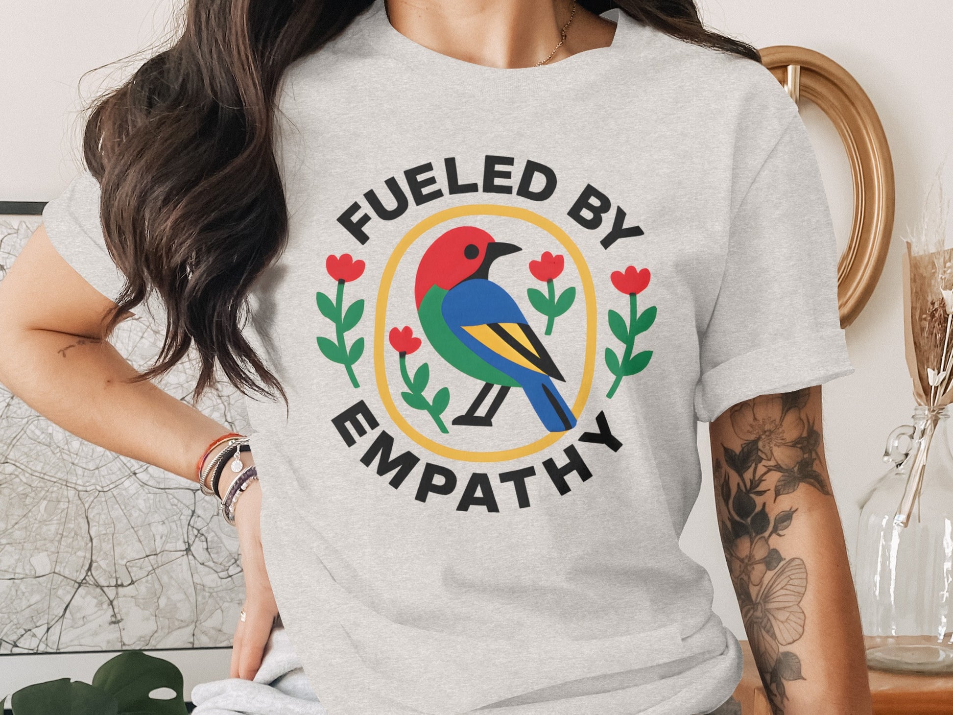 Fueled by Empathy Bird Flowers Design Shirt product