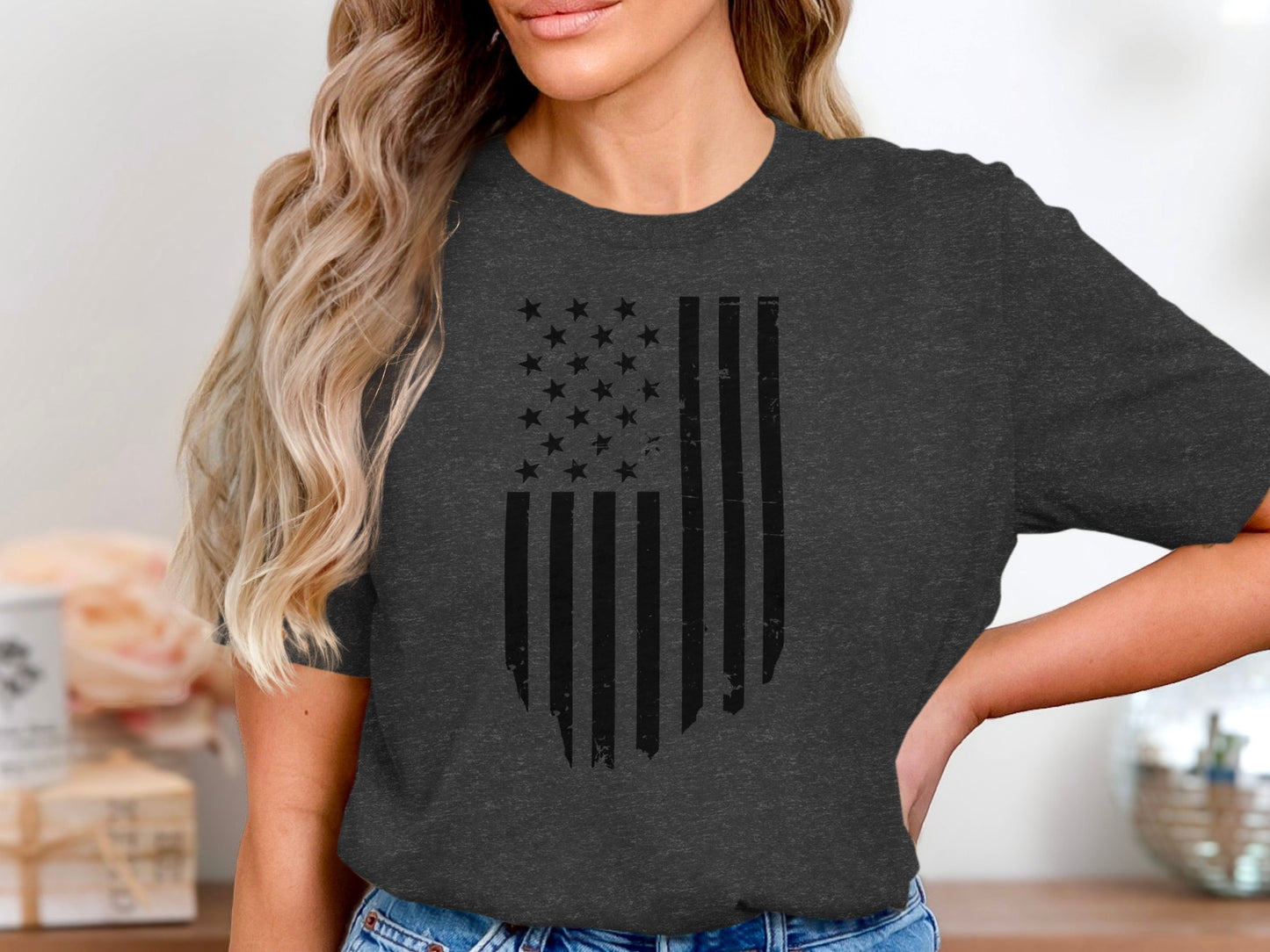 Patriotic T-Shirt with Black American Flag product type