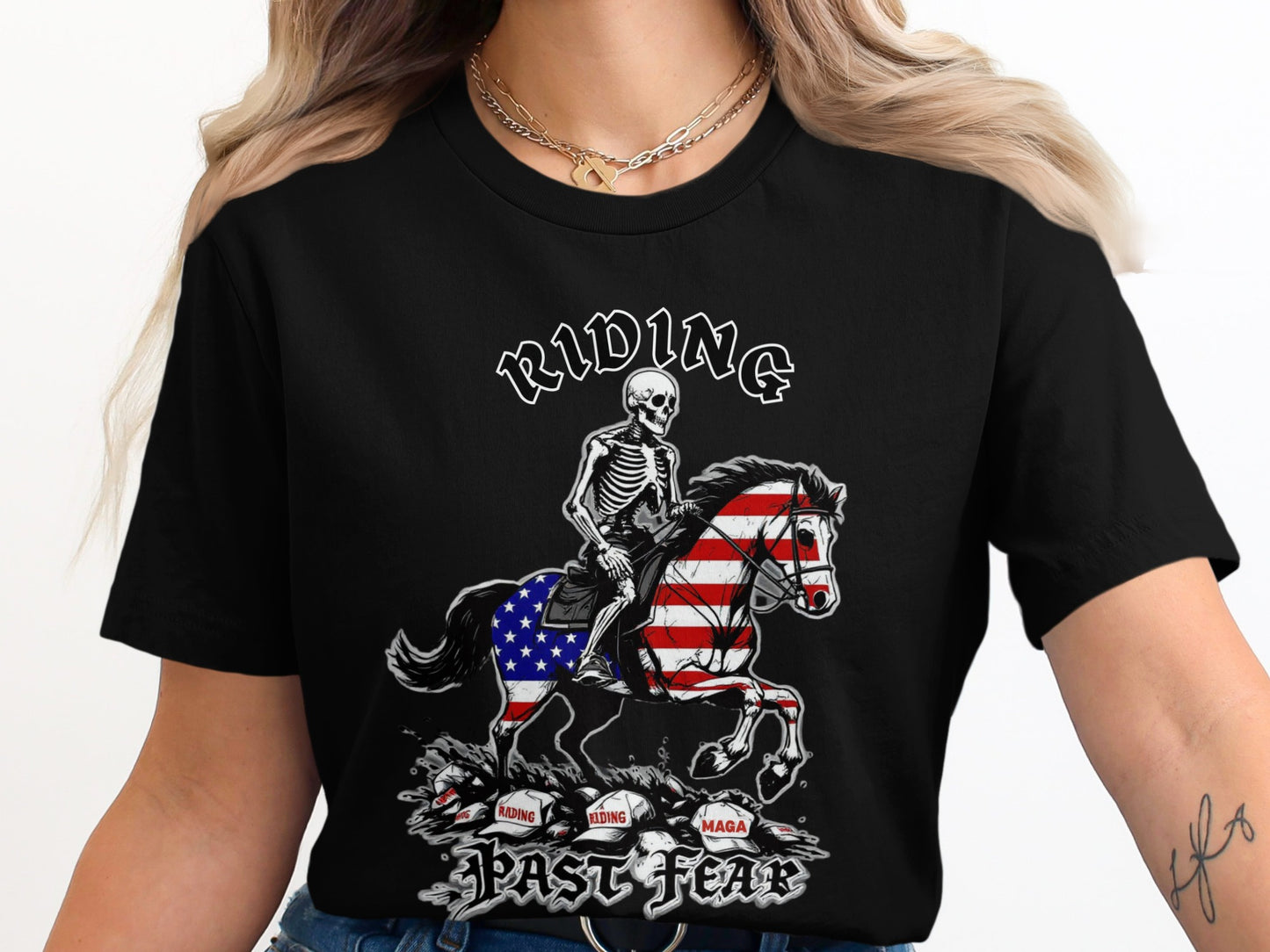 Riding Past Fear Skeleton Horse Graphic Shirt product