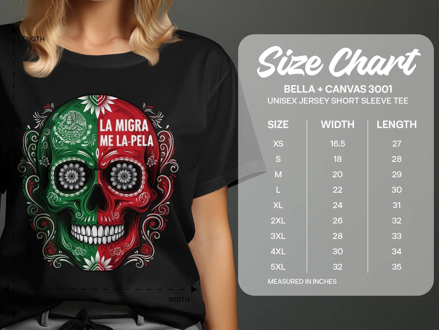 Black Tee with Unique La Migra Me La Pela Skull product