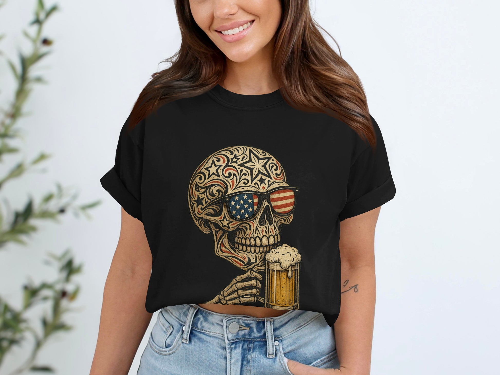American Flag Skull with Beer Pint T-shirt product