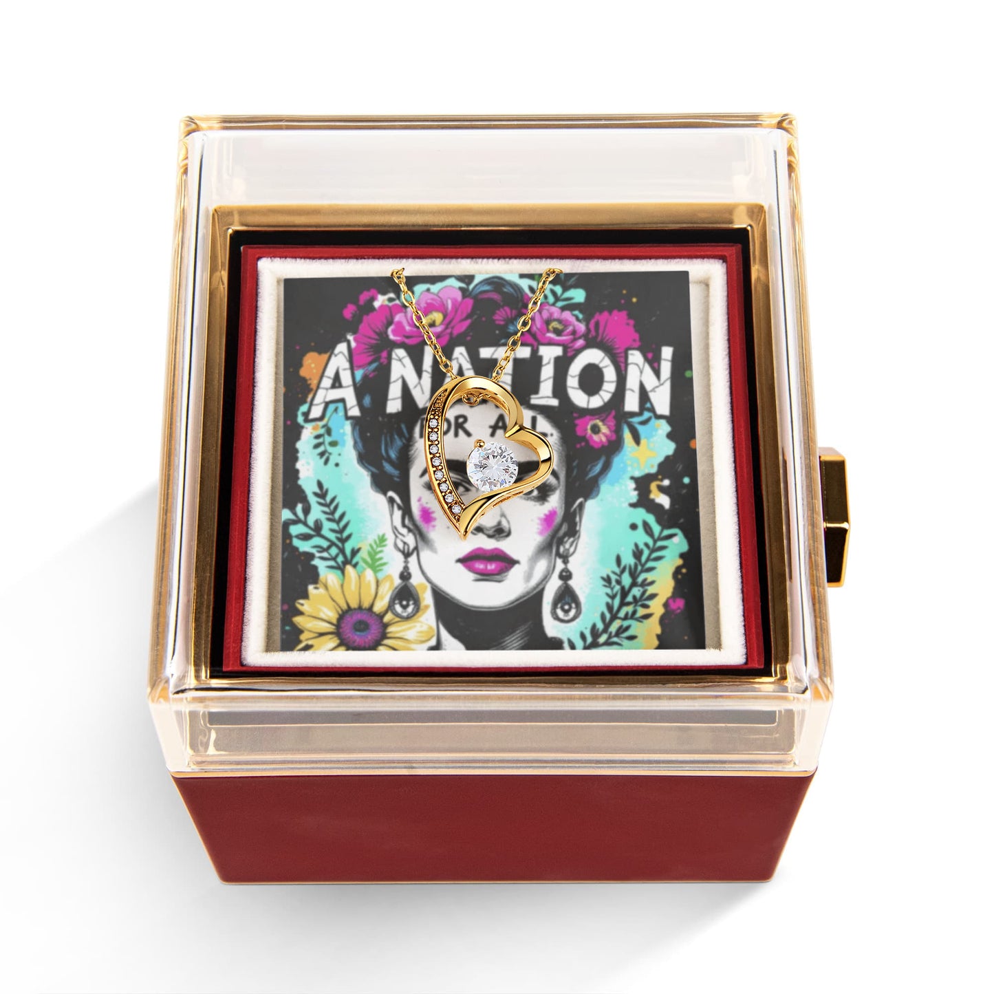 Frida Kahlo Best Friend Necklace Gift Rotating Box with Beautiful Rose