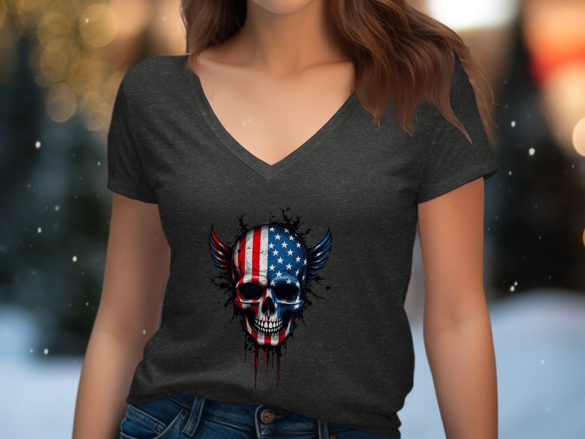 American Flag Skull Graphic Women's Shirt product type