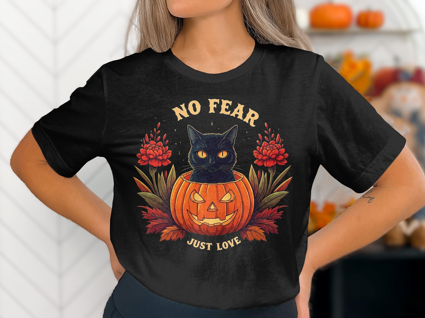 No Fear Just Love Black Cat Halloween Shirt product type