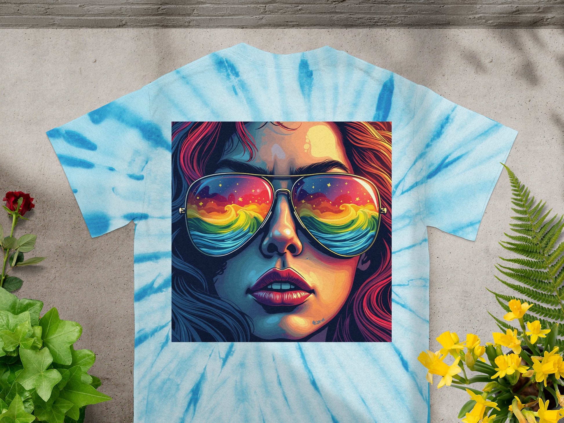 Colorful Sunglasses Reflection Art on Tie-Dye Shirt product