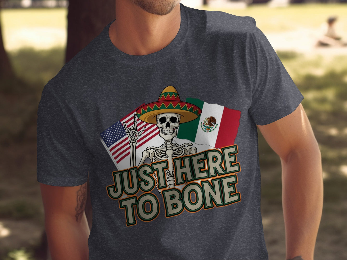 Just Here To Bone Skeleton Flags Graphic Tee product type