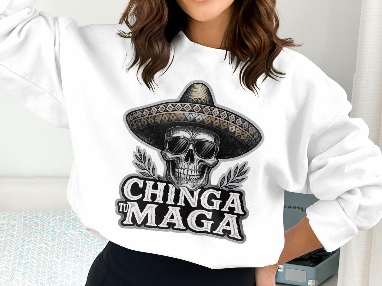 Skull With Sombrero Chinga Tu Maga Sweatshirt product