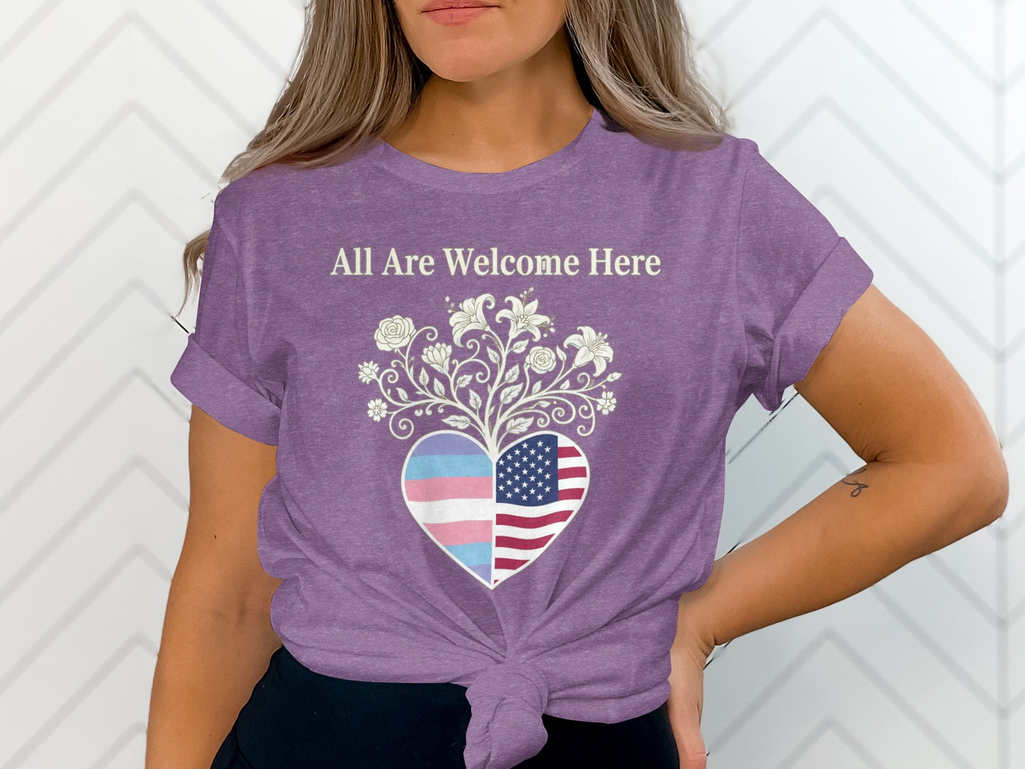 All Are Welcome Here Heart Design T-shirt product
