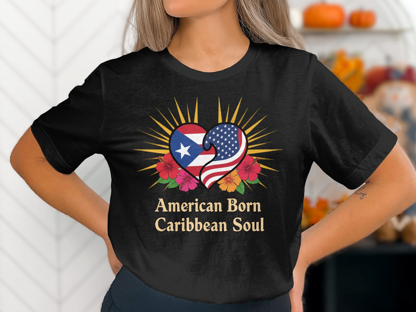 American Born Caribbean Soul Heart Design T-shirt