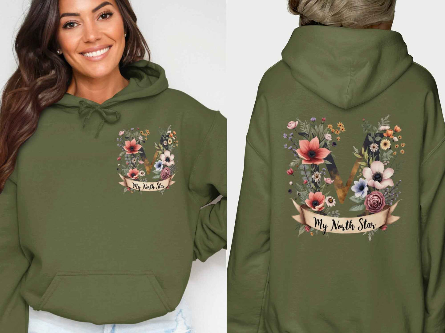 Mom Shirts: North Star With Floral Graphics Hoodies for New Moms