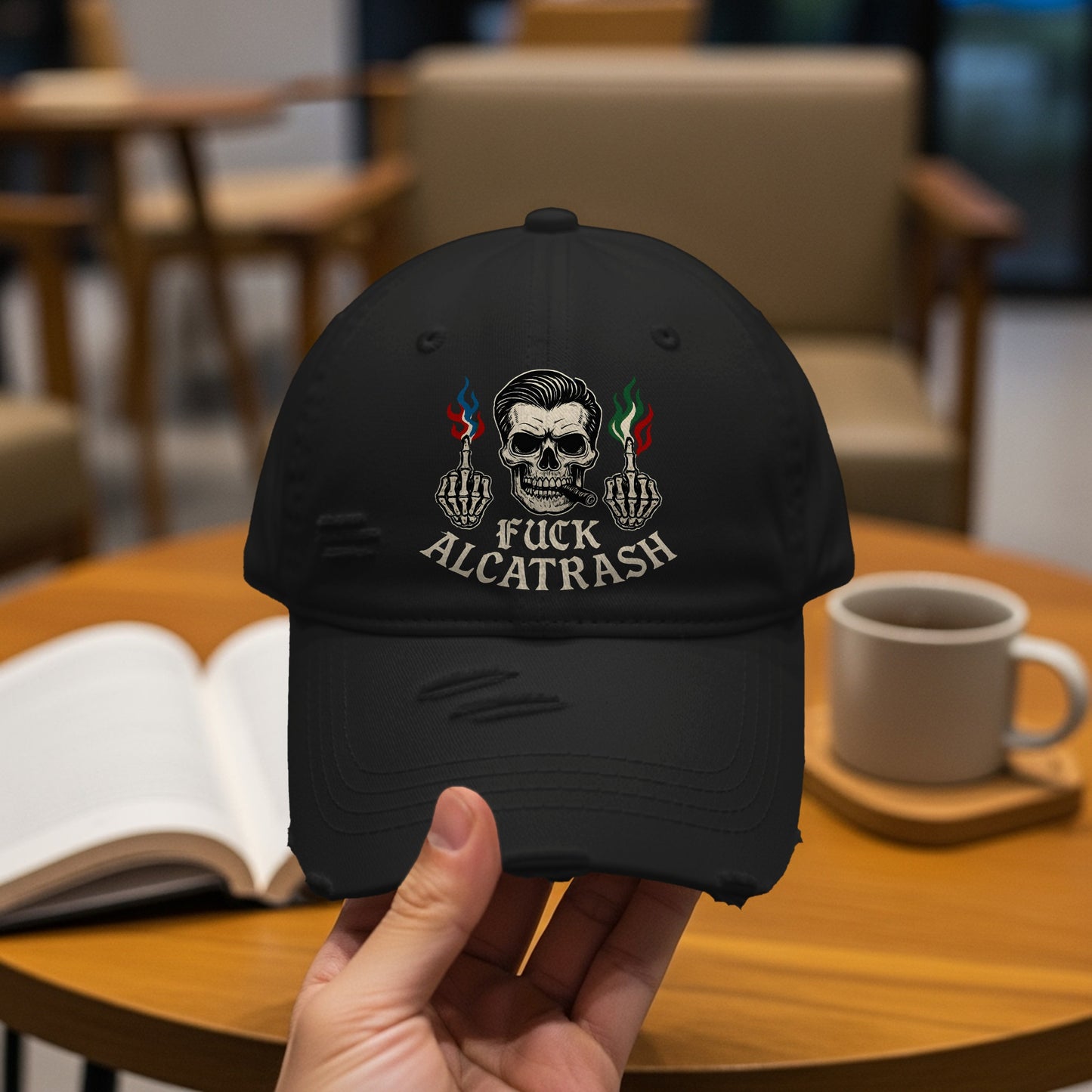 F**k Alcatrash Distressed Skull Design Hat product type